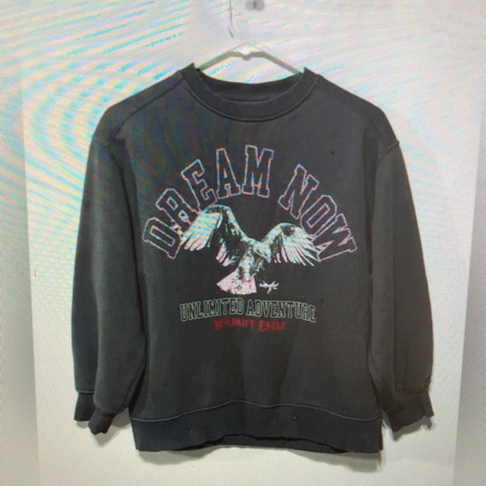 Black Graphic Sweatshirt with Eagle Design